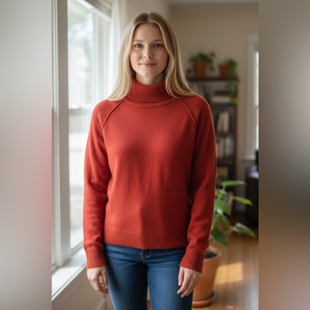 Marisa Christina 2-Ply Cashmere Turtleneck Sweater Vibrant Orange L